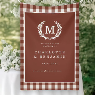 Brown Gingham Monogram Wappen Wedding Welcome Banner
