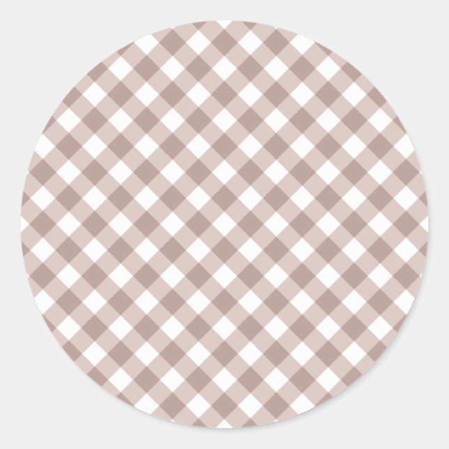 Brown Gingham Pattern Runder Aufkleber (Vorderseite)