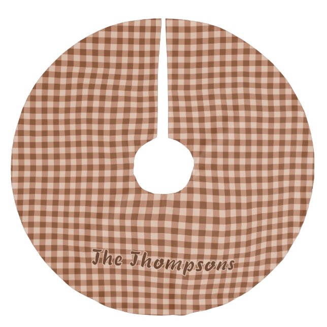 Brown Gingham / Plaid Pattern With Name Rustic Polyester Weihnachtsbaumdecke (Vorderseite)