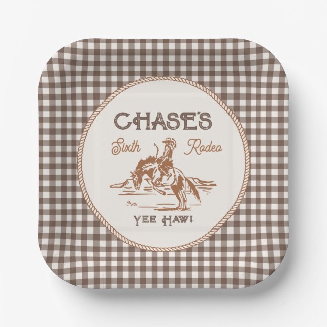 Brown Gingham Rodeo Party Paper Plates Pappteller (Vorderseite)