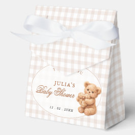 Brown Gingham Teddy Bear Neutral Baby Shower Paper Geschenkschachtel