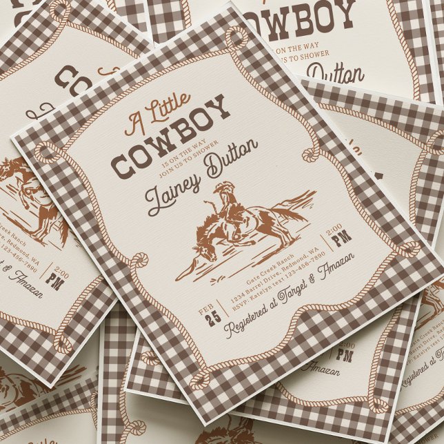 Brown Gingham Western Baby Shower Invitation Einladung (Von Creator hochgeladen)