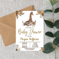 Brown Giraffe Themed Baby Dusche Einladung