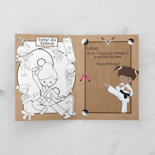 Brown Girls Karate Coloring Page Happy Birthday Karte (Innenseite)