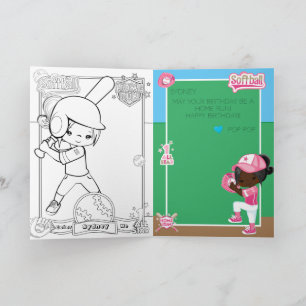 Brown Girls Softball Farbing Page zum Geburtstag g Karte