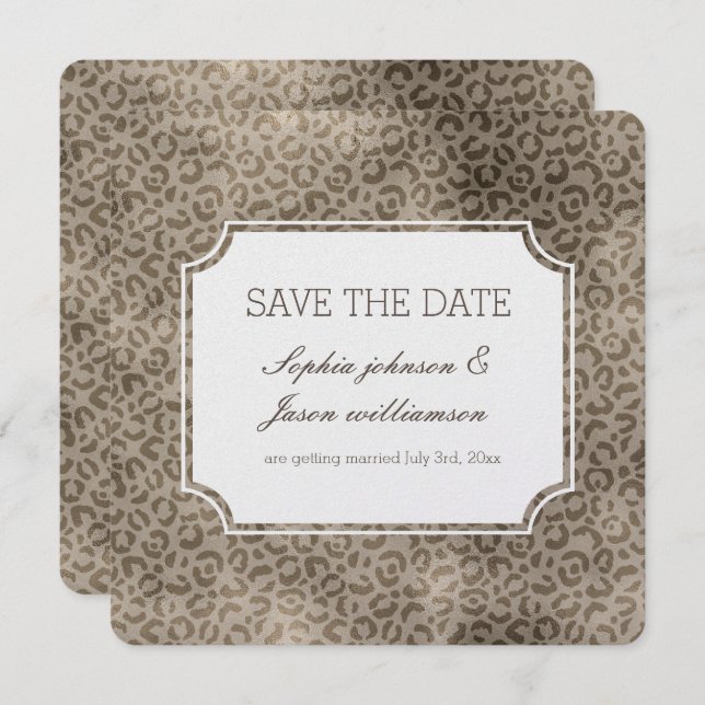 Brown Glam Leopard Print Save the Date Einladung (Vorne/Hinten)