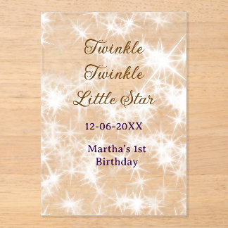 Brown glitter twinkle twinkle little star birthday acryleinladungen