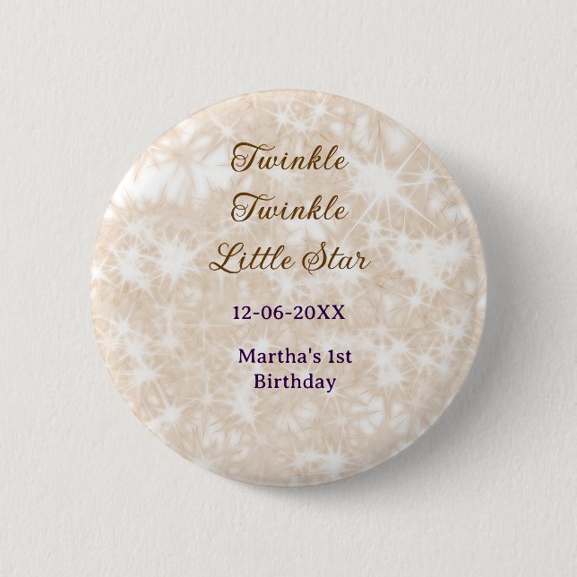 Brown glitter twinkle twinkle little star birthday button (Vorderseite)