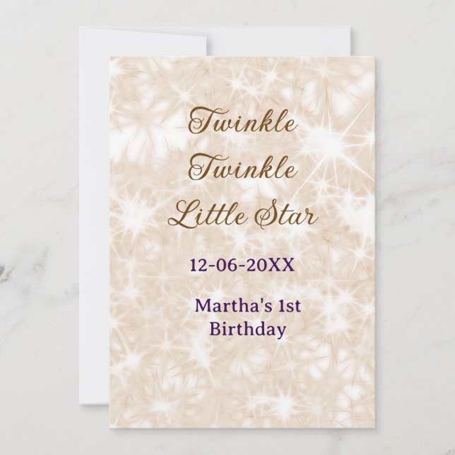 Brown glitter twinkle twinkle little star birthday einladung (Vorderseite)