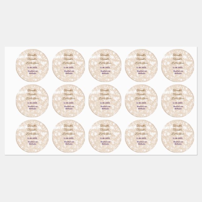 Brown glitter twinkle twinkle little star birthday etiketten (Blatt)