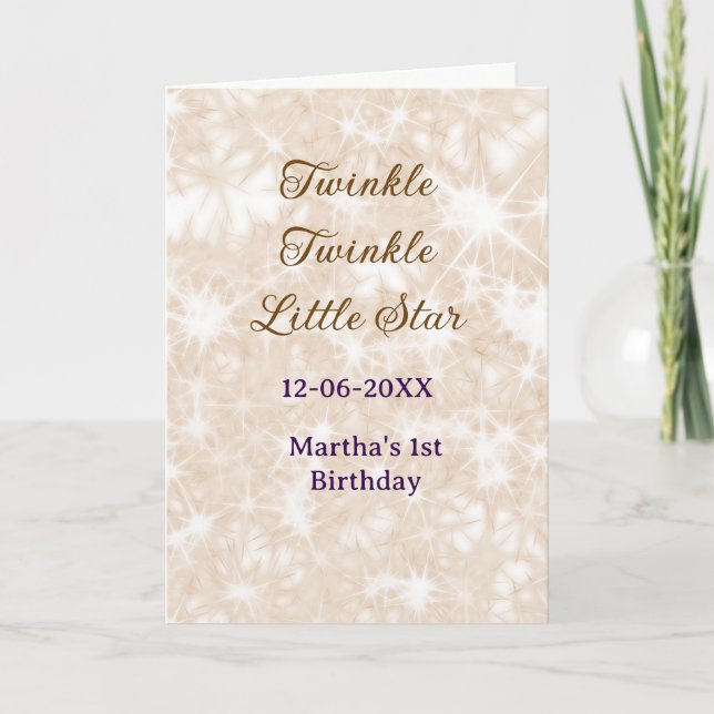 Brown glitter twinkle twinkle little star birthday karte (Vorderseite)