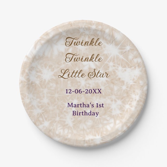 Brown glitter twinkle twinkle little star birthday pappteller (Vorderseite)