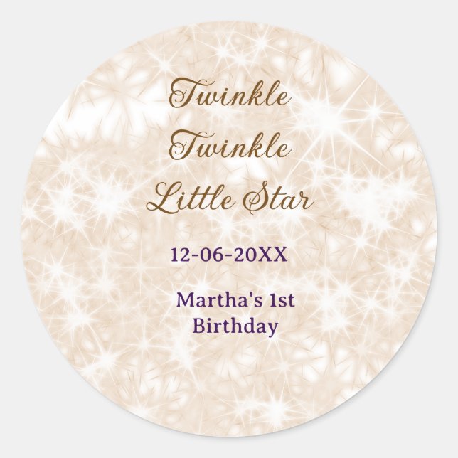 Brown glitter twinkle twinkle little star birthday runder aufkleber (Vorderseite)