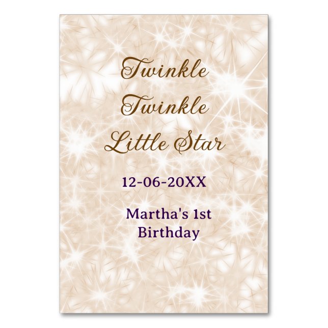 Brown glitter twinkle twinkle little star birthday tischnummer (Vorderseite)
