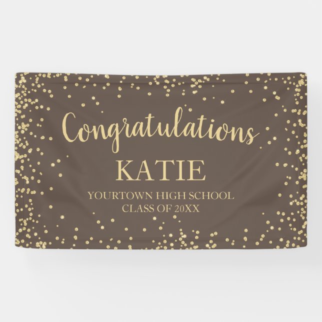 Brown Gold Glitzer Abschluss Glückwunsch Banner (Horizontal)