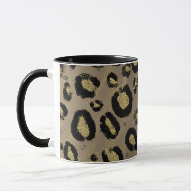 Brown Gold Glitzer & Black Leopard Cheetah Print Tasse (Links)