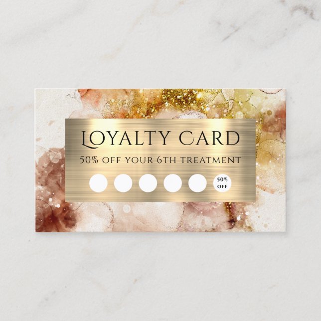 Brown Gold Glitzer Watercolor Loyalty Card Visitenkarte (Vorderseite)