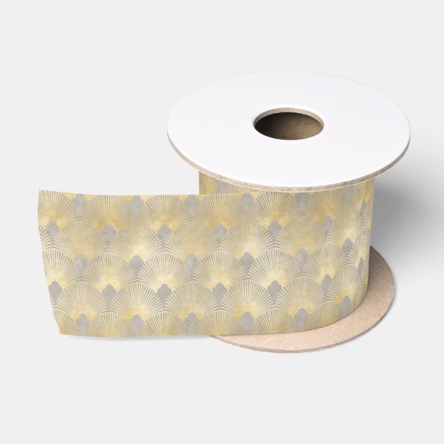 Brown gold pattern,fan feather pattern,Art Deco ch Satinband (Spule)