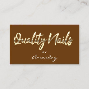 Brown Gold Quality Nails Script QR-Logo Visitenkarte