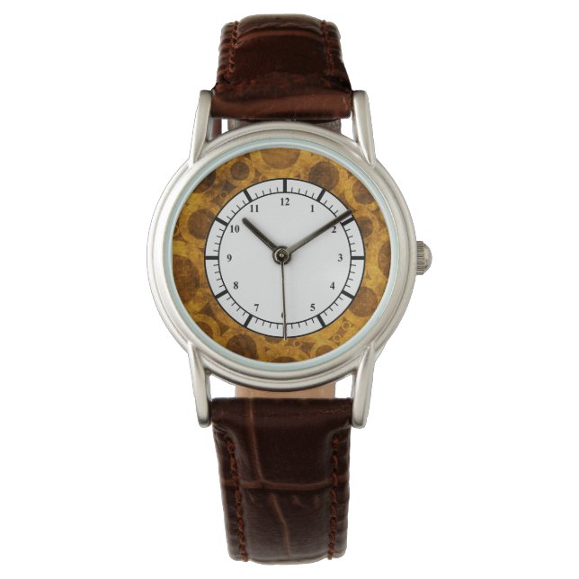 Brown Gold Steampunk Pattern Watch Armbanduhr (Vorderseite)