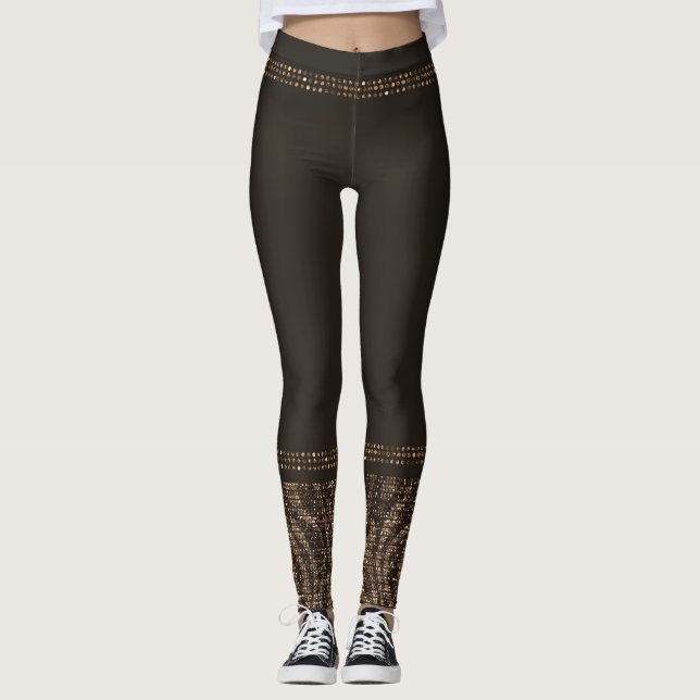 Brown Gold Zebra Wild Animal Print Exotic Glam Leggings (Vorderseite)