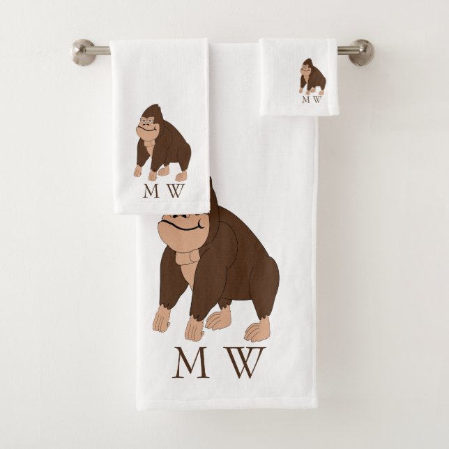 Brown Gorilla Design Monogrammed Badhandtuch Set (Insitu)