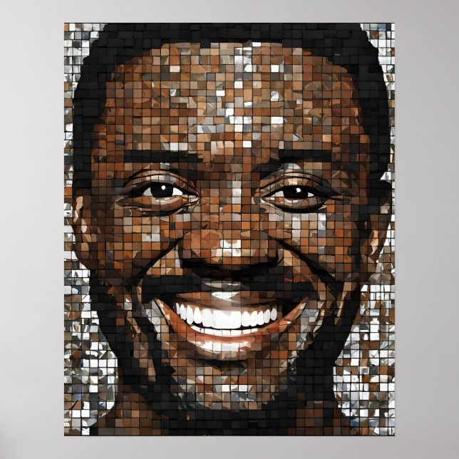 Brown Gray Mosaik Mans Face Wall Art Poster (Vorne)