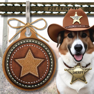 Brown Green Western Stitched Leather Star Haustiermarke