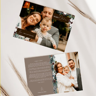 Brown Greenery Vintag Family Newsletter Foto Feiertagskarte