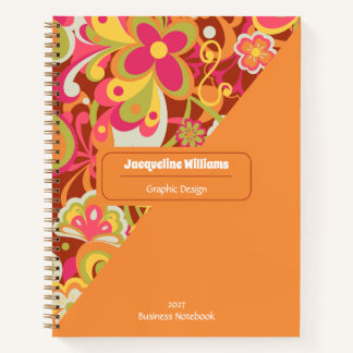 Brown Groovy 60s 70s Floral Swirls II Notizbuch