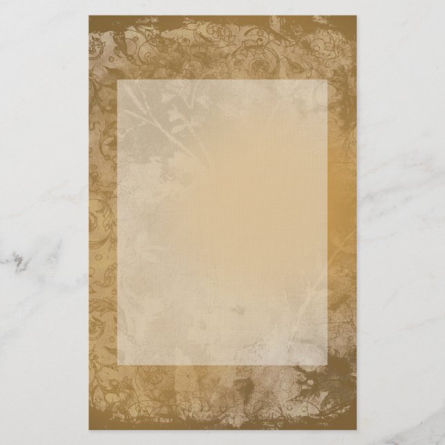 Brown Grunge Blumengeschirr Briefpapier (Vorderseite)