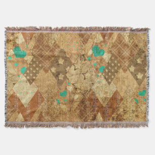 Brown Grunge Quilt Stars Herz Decke
