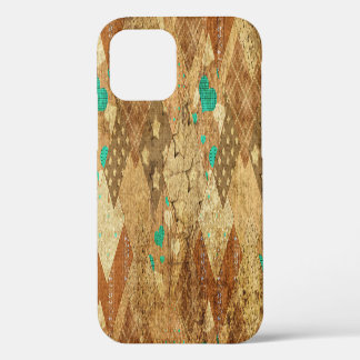 Brown Grunge Quilt Stars Herz iPhone 12 Hülle