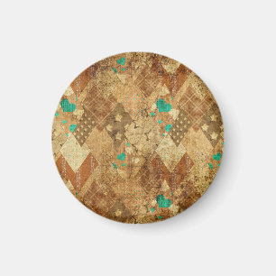 Brown Grunge Quilt Stars Herz Magnet