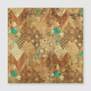 Brown Grunge Quilt Stars Herz Magnetkarte