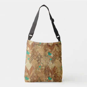 Brown Grunge Quilt Stars Herz Tragetaschen Mit Langen Trägern
