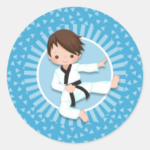Brown-Haar-Karate-Jungen-Judo-Kampfkünste Runder Aufkleber