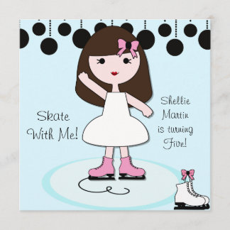 Brown-Haar-Mädchen-Eis-Skaten-Party Einladungen