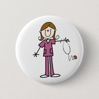 Brown-Haar-Strichmännchen-Krankenschwester-Knopf Button