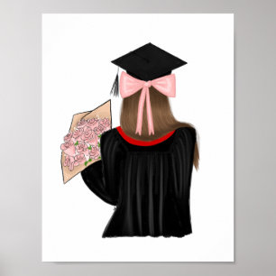 Brown Hair Coquette Graduate Fashion Illustration Poster