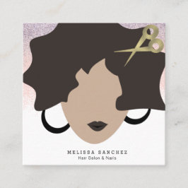 Brown Hair Imitate Gold Glitzer Salon Beauty Quadratische Visitenkarte