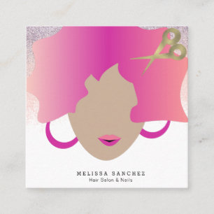 Brown Hair Imitate Gold Glitzer Salon Beauty Quadratische Visitenkarte