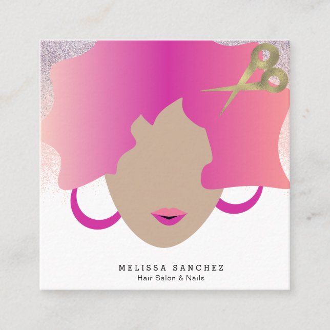 Brown Hair Imitate Gold Glitzer Salon Beauty Quadratische Visitenkarte (Vorderseite)
