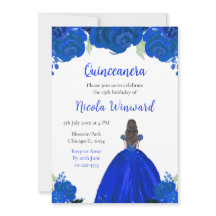 Brown Hair Princess Blue Floral Quinceanera