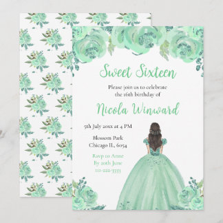 Brown Hair Princess Mincess Floral 16 . Geburtstag Einladung