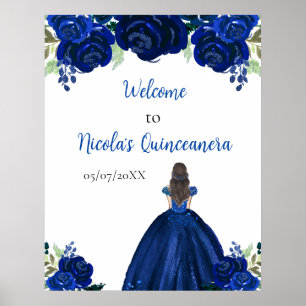 Brown Hair Princess Navy Quinceanera Willkommen Poster