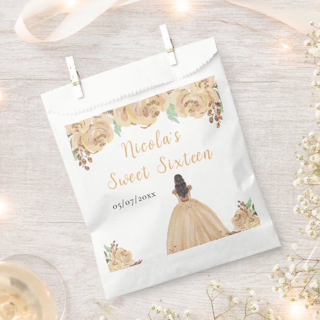 Brown Hair Princess Peach Floral Sweet Sixteen  Geschenktütchen (Ausgeschnitten)