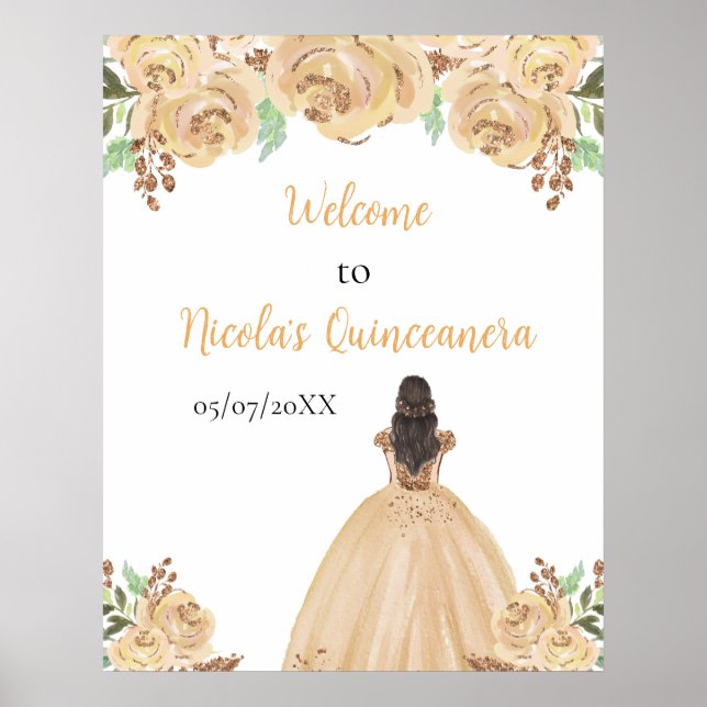 Brown Hair Princess Peach Quinceanera Willkommen Poster (Vorne)