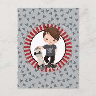 Brown Hair Skateboard Boy Postkarte