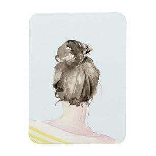 Brown Hair Top Knot Bun Magnet